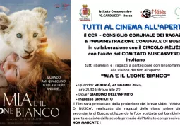 Venerdì prossimo, 23 giugno, alle 21:30 nel parco Giardino dell'infinito tutti sono invitati al cinema all'aperto: bambini e ragazzi con le loro famiglie potranno partecipare gratuitamente alla visione del film “Mia e il leone bianco”. La proiezione del film sarà preceduto dal breve video “Angoli curiosi di Busca”
